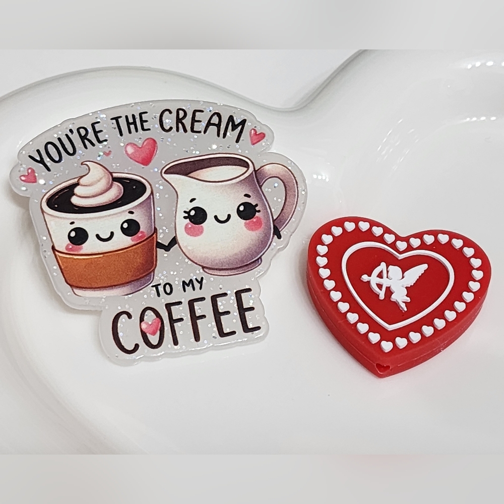 Love Acrylic Flatback Focal Bead Valentine Cream to Coffee Badge Keychain Magnet